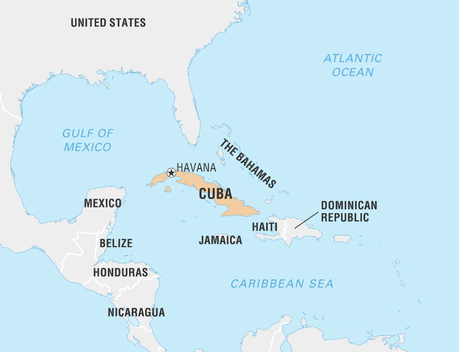 Vị trí Cuba. Đồ họa: Britannica