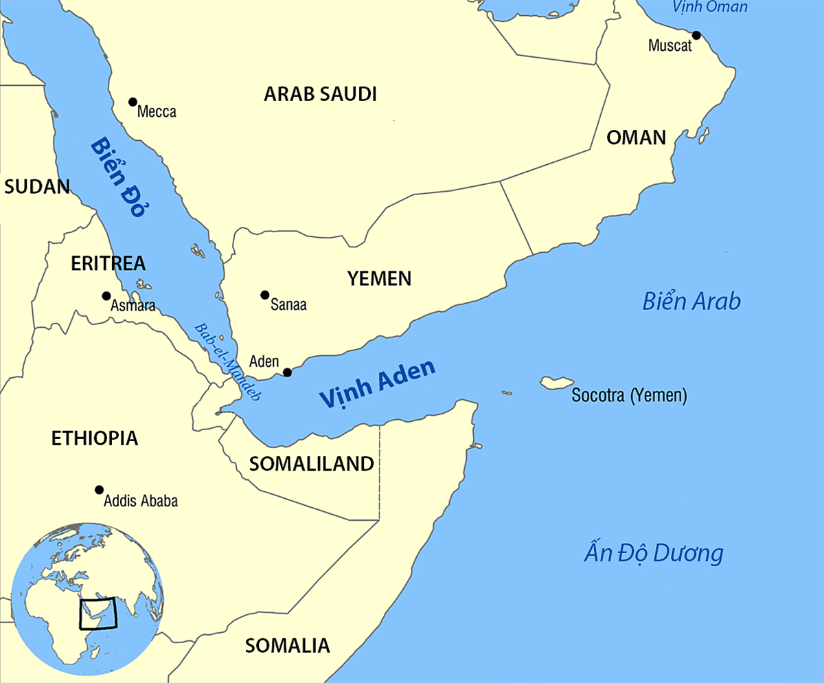 Vị trí Biển Đỏ và biển Arab. Đồ họa: Wikimedia