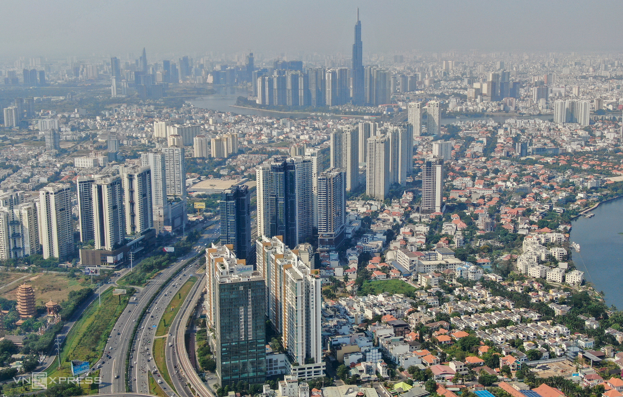 Một góc Thành phố Thủ Đức nhìn về trung tâm TP HCM tháng 2/2024. Ảnh: Quỳnh Trần