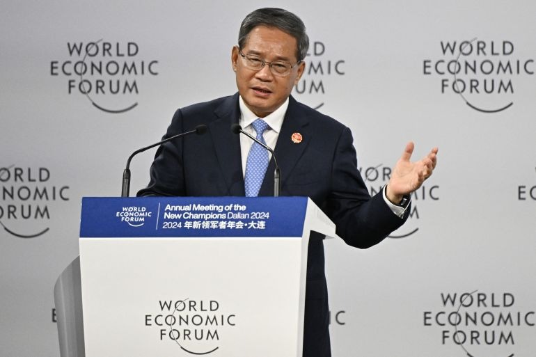Thủ tướng Trung Quốc Lý Cường tại Diễn đàn Kinh tế Thế giới (WEF). Ảnh: AFP