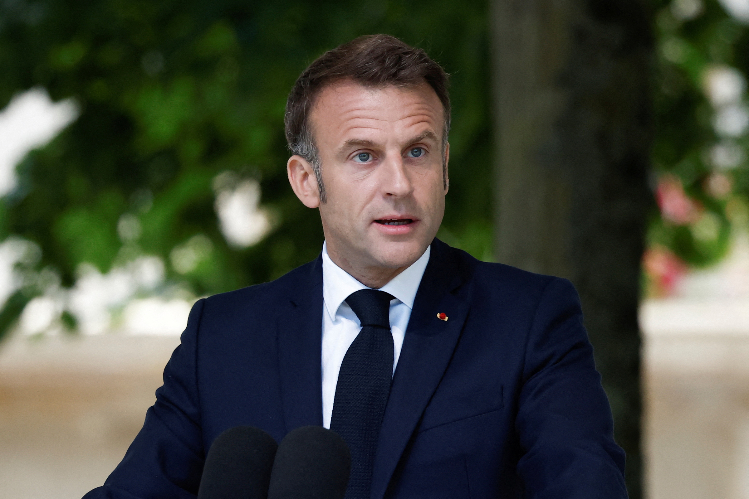 Tổng thống Pháp Emmanuel Macron tại sự kiện ở Bayeux, tây bắc Pháp ngày 7/6. Ảnh: AFP