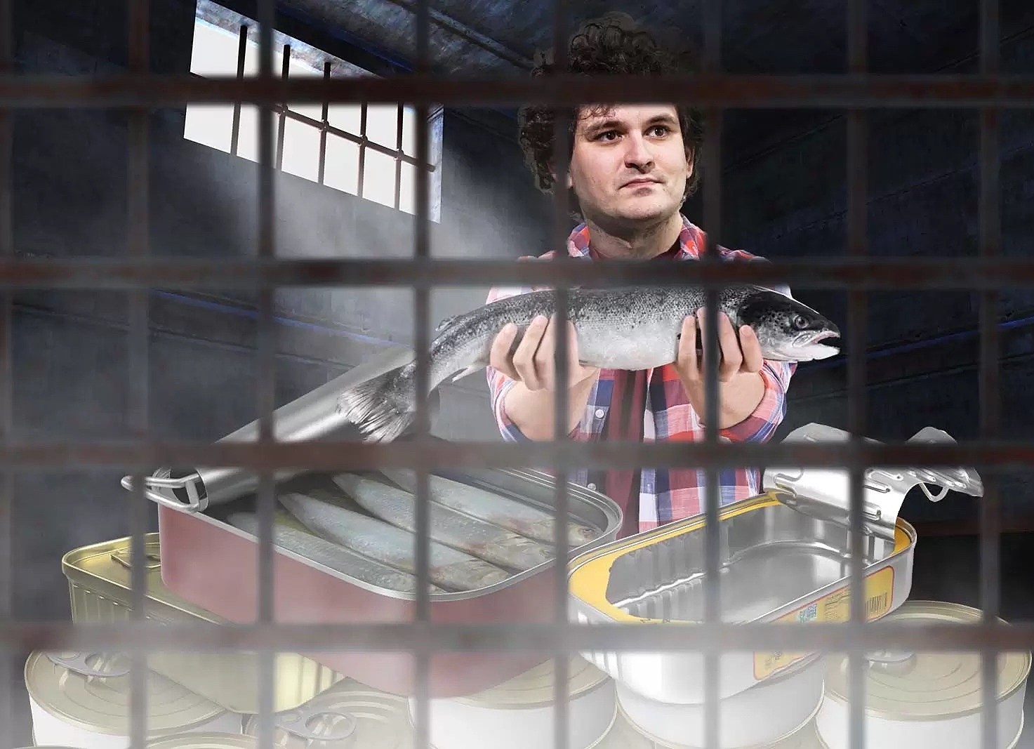 Minh họa Sam Bankman-Fried sau song sắt nhà tù. Ảnh:Dailycoin