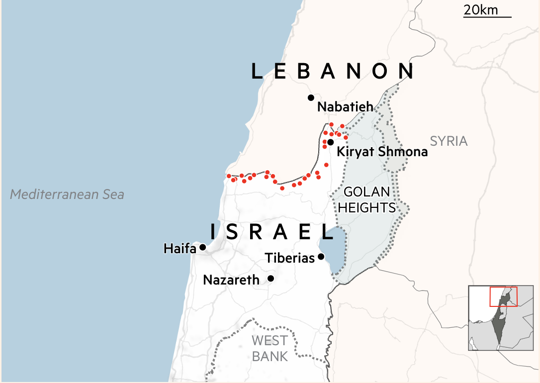 Khu vực biên giới Israel - Lebanon. Đồ họa: FT