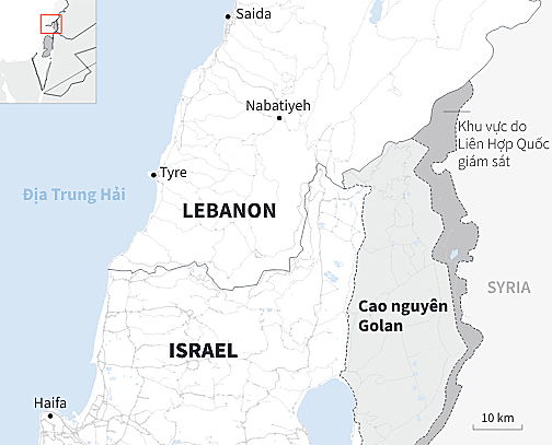 Vị trí Lebanon, Israel và Cao nguyên Golan. Đồ họa: AFP