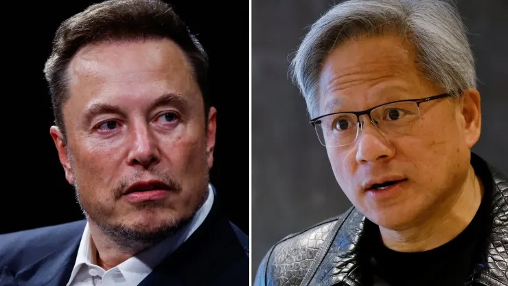 CEO Tesla Elon Musk (trái) và CEO Nvidia Jensen Huang. Ảnh: Reuters