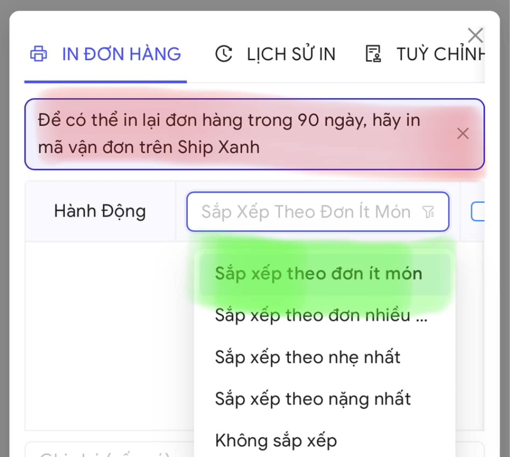 ảnh demo dùng Ship Xanh in mã vận đơn đa kênh 2