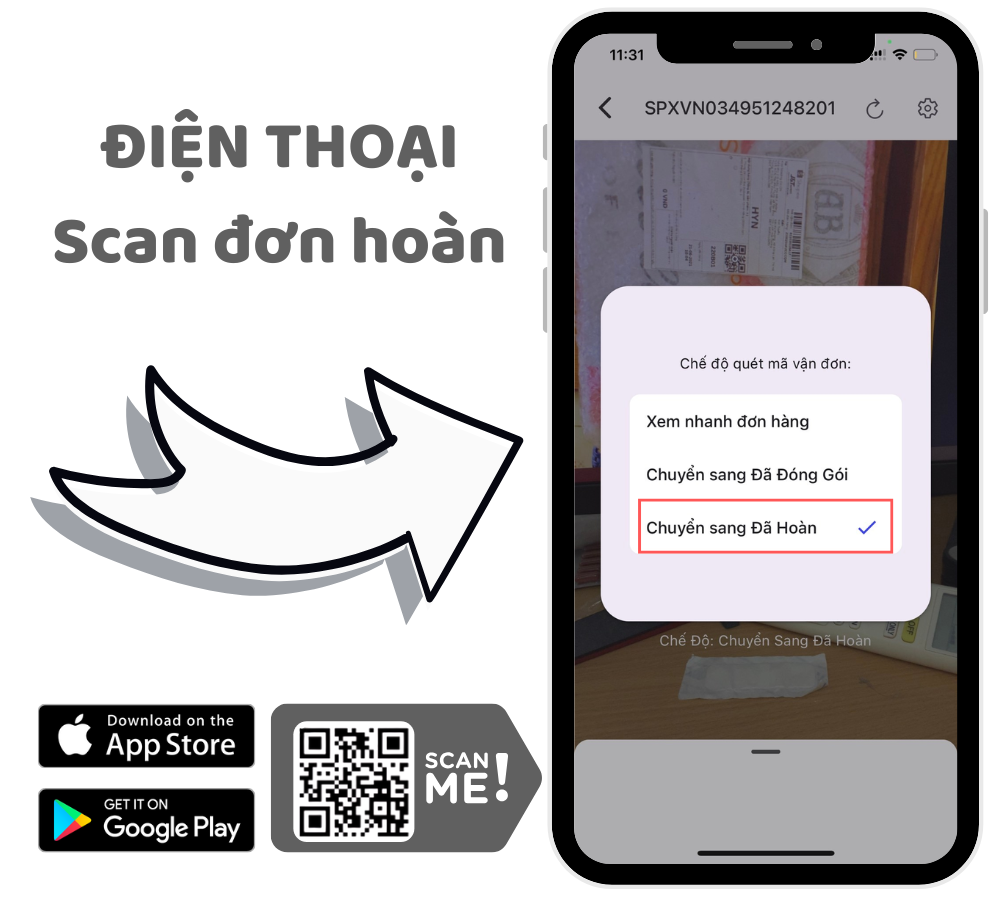 quản lý đơn hàng hoàn Shopee Tiktok Lazada bằng cách Scan mã vận đơn hoàn