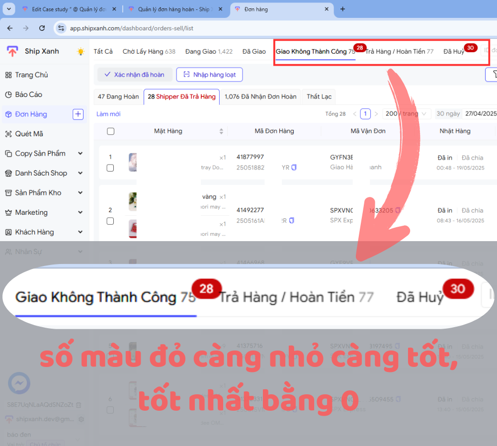 quản lý đơn hàng hoàn Shopee Tiktok Lazada bằng cách Scan mã vận đơn hoàn