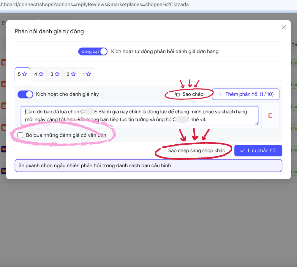 Tự động trả lời đánh giá đơn hàng trên Shopee Lazada