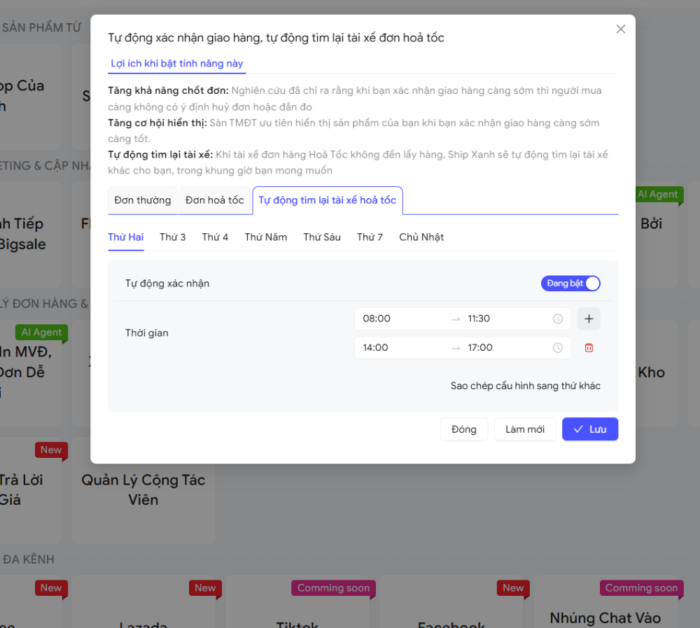 AI agent Ship Xanh tự động auto tìm lại tài xế đơn hàng hỏa tốc Shopee